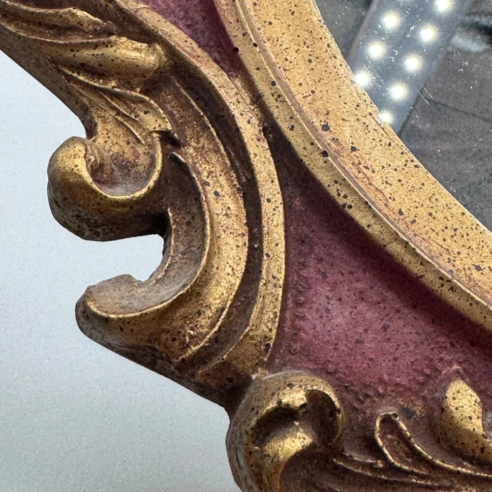 Vintage Florentina Italy Ornate Rococo Gold Gilt red Mirror
